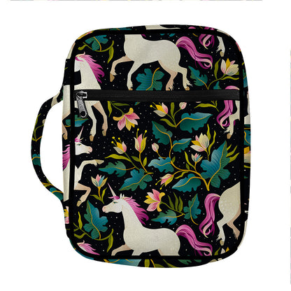 Night Floral Unicorn Pattern Print Front Pocket Bible Bag
