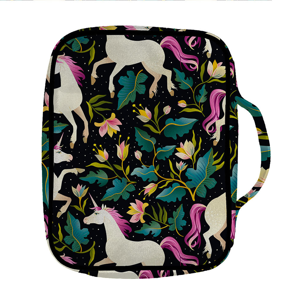 Night Floral Unicorn Pattern Print Front Pocket Bible Bag