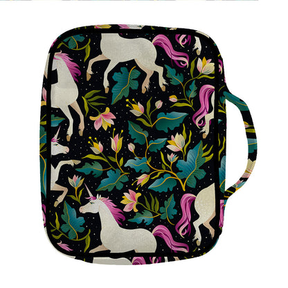 Night Floral Unicorn Pattern Print Front Pocket Bible Bag