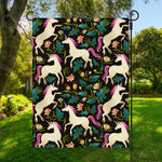 Night Floral Unicorn Pattern Print Garden Flag