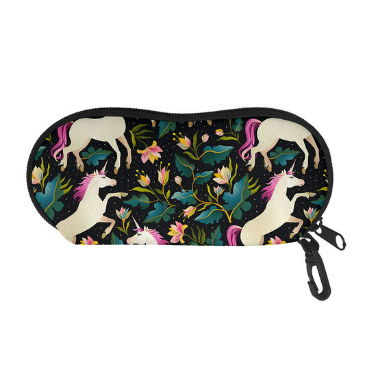 Night Floral Unicorn Pattern Print Glasses Case