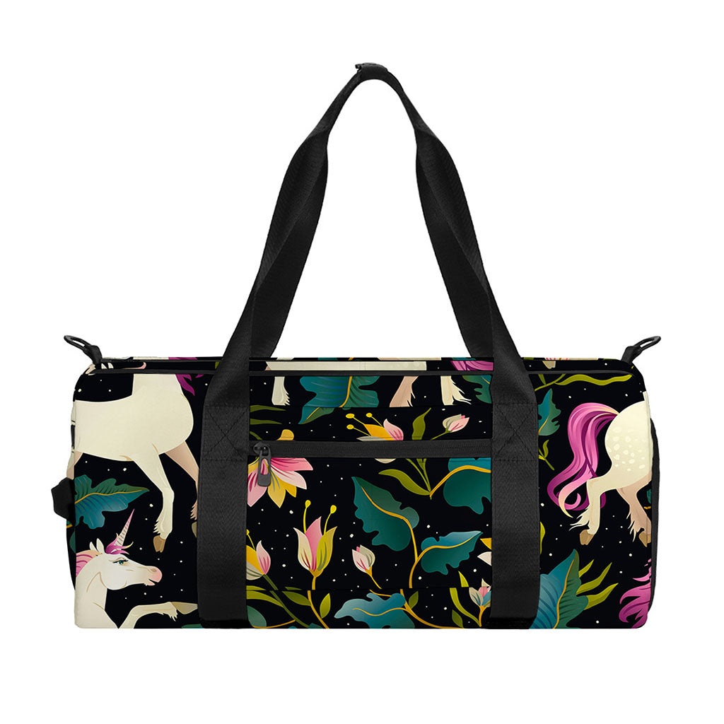 Night Floral Unicorn Pattern Print Gym Bag