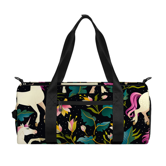 Night Floral Unicorn Pattern Print Gym Bag