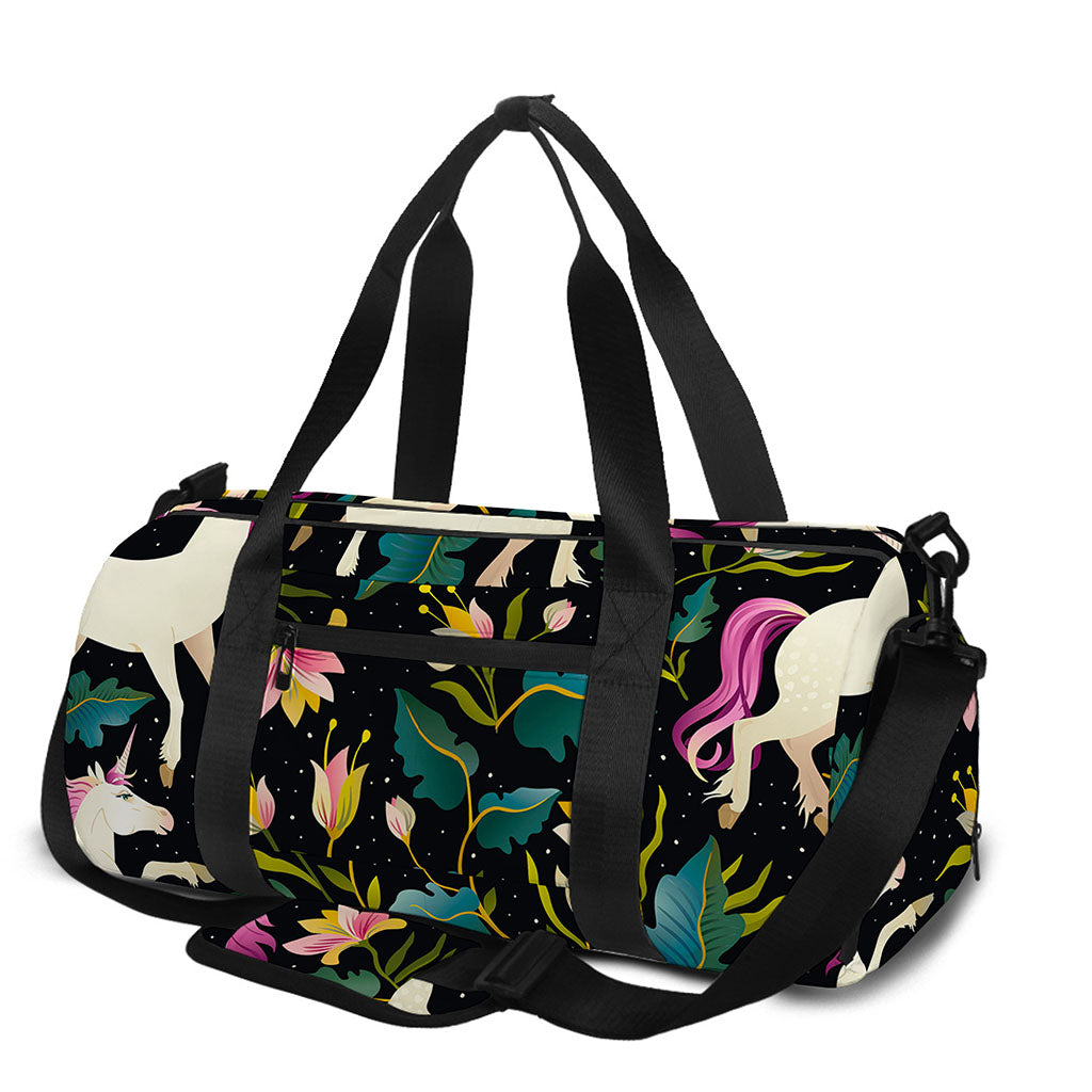 Night Floral Unicorn Pattern Print Gym Bag