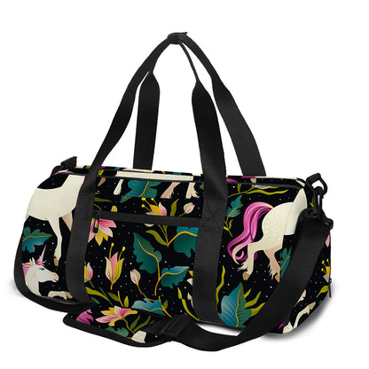 Night Floral Unicorn Pattern Print Gym Bag
