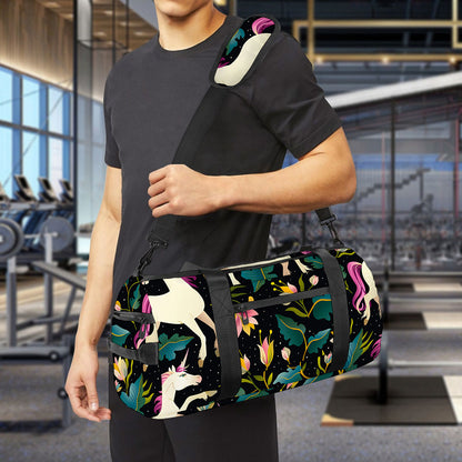 Night Floral Unicorn Pattern Print Gym Bag