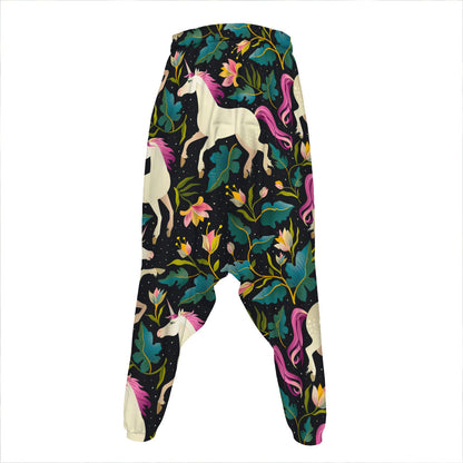Night Floral Unicorn Pattern Print Hammer Pants