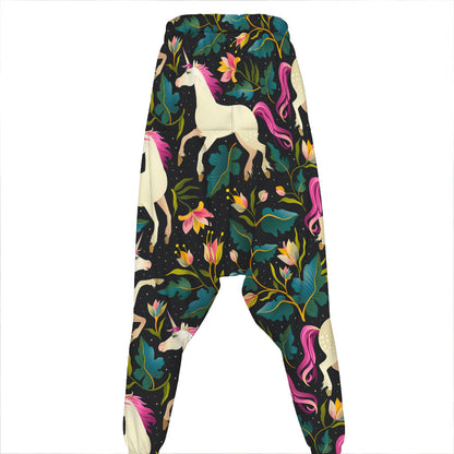 Night Floral Unicorn Pattern Print Hammer Pants