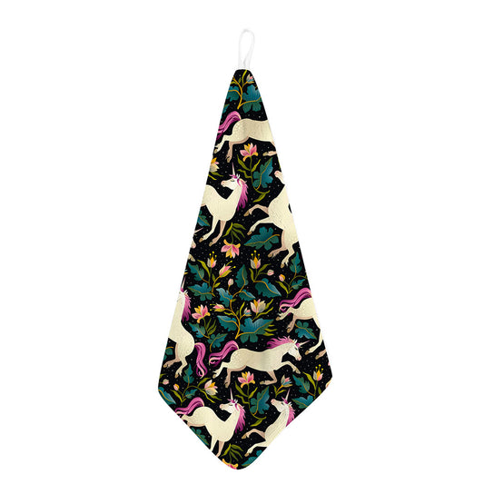 Night Floral Unicorn Pattern Print Hand Towel
