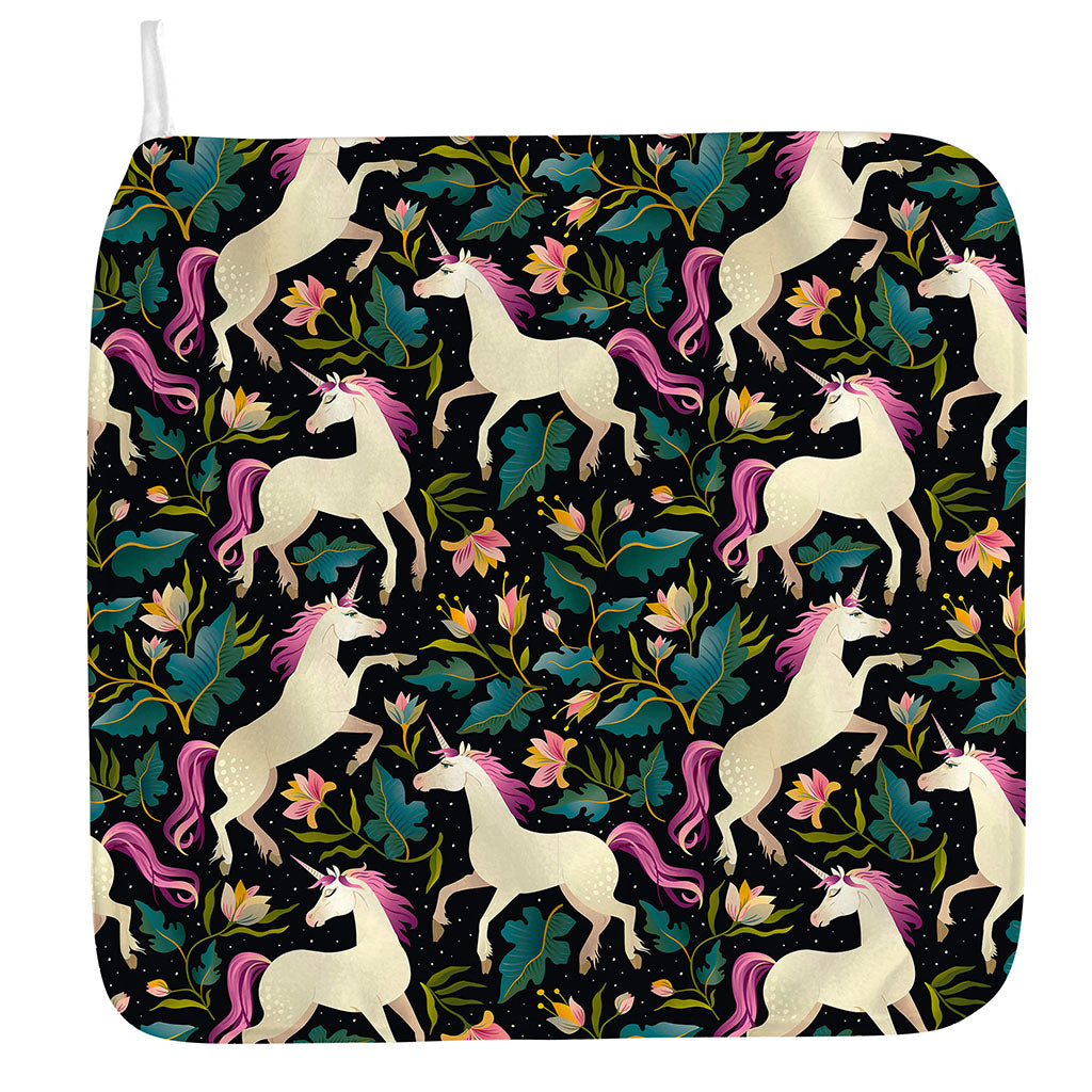 Night Floral Unicorn Pattern Print Hand Towel
