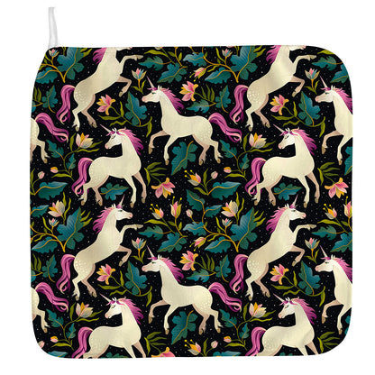 Night Floral Unicorn Pattern Print Hand Towel