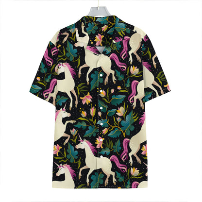 Night Floral Unicorn Pattern Print Hawaiian Shirt