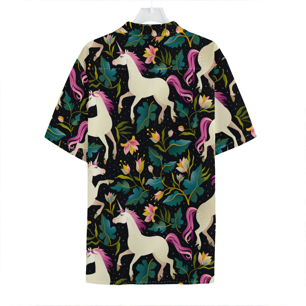 Night Floral Unicorn Pattern Print Hawaiian Shirt