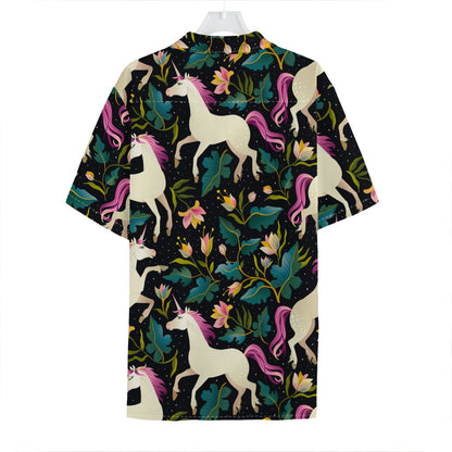 Night Floral Unicorn Pattern Print Hawaiian Shirt