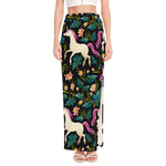 Night Floral Unicorn Pattern Print High Slit Maxi Skirt
