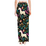 Night Floral Unicorn Pattern Print High Slit Maxi Skirt