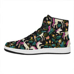 Night Floral Unicorn Pattern Print High Top Leather Sneakers