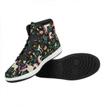 Night Floral Unicorn Pattern Print High Top Leather Sneakers
