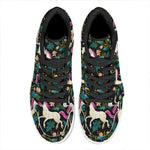Night Floral Unicorn Pattern Print High Top Leather Sneakers