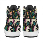 Night Floral Unicorn Pattern Print High Top Leather Sneakers