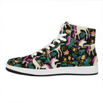 Night Floral Unicorn Pattern Print High Top Leather Sneakers