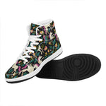 Night Floral Unicorn Pattern Print High Top Leather Sneakers