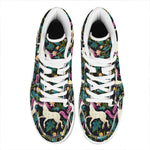 Night Floral Unicorn Pattern Print High Top Leather Sneakers