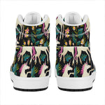 Night Floral Unicorn Pattern Print High Top Leather Sneakers