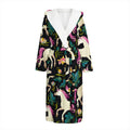 Night Floral Unicorn Pattern Print Hooded Bathrobe