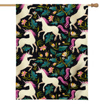 Night Floral Unicorn Pattern Print House Flag