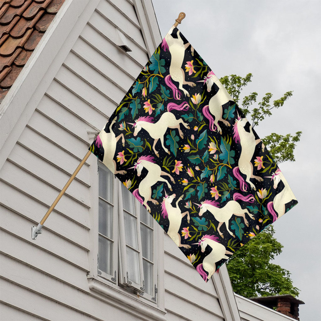 Night Floral Unicorn Pattern Print House Flag