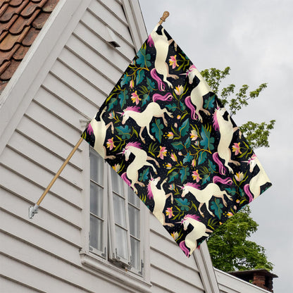 Night Floral Unicorn Pattern Print House Flag