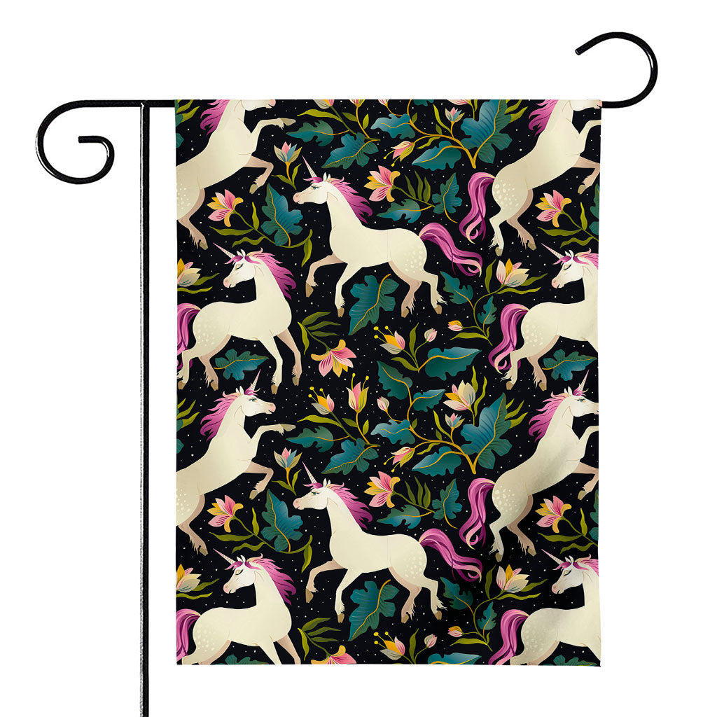 Night Floral Unicorn Pattern Print House Flag