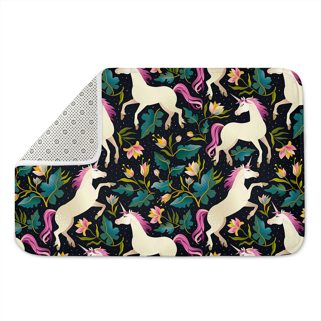 Night Floral Unicorn Pattern Print Indoor Door Mat