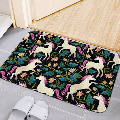 Night Floral Unicorn Pattern Print Indoor Door Mat