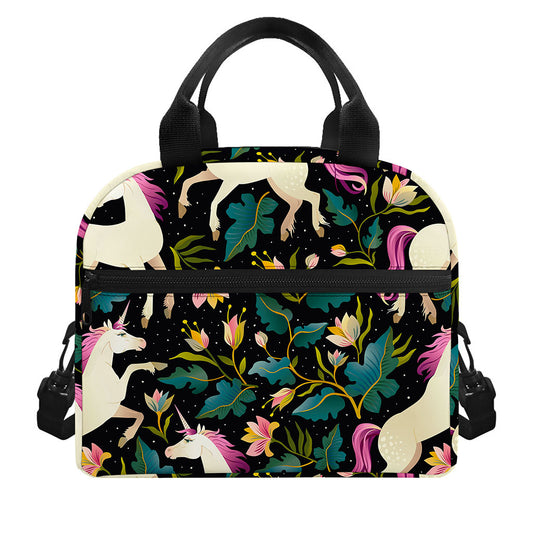 Night Floral Unicorn Pattern Print Insulated Lunch Bag