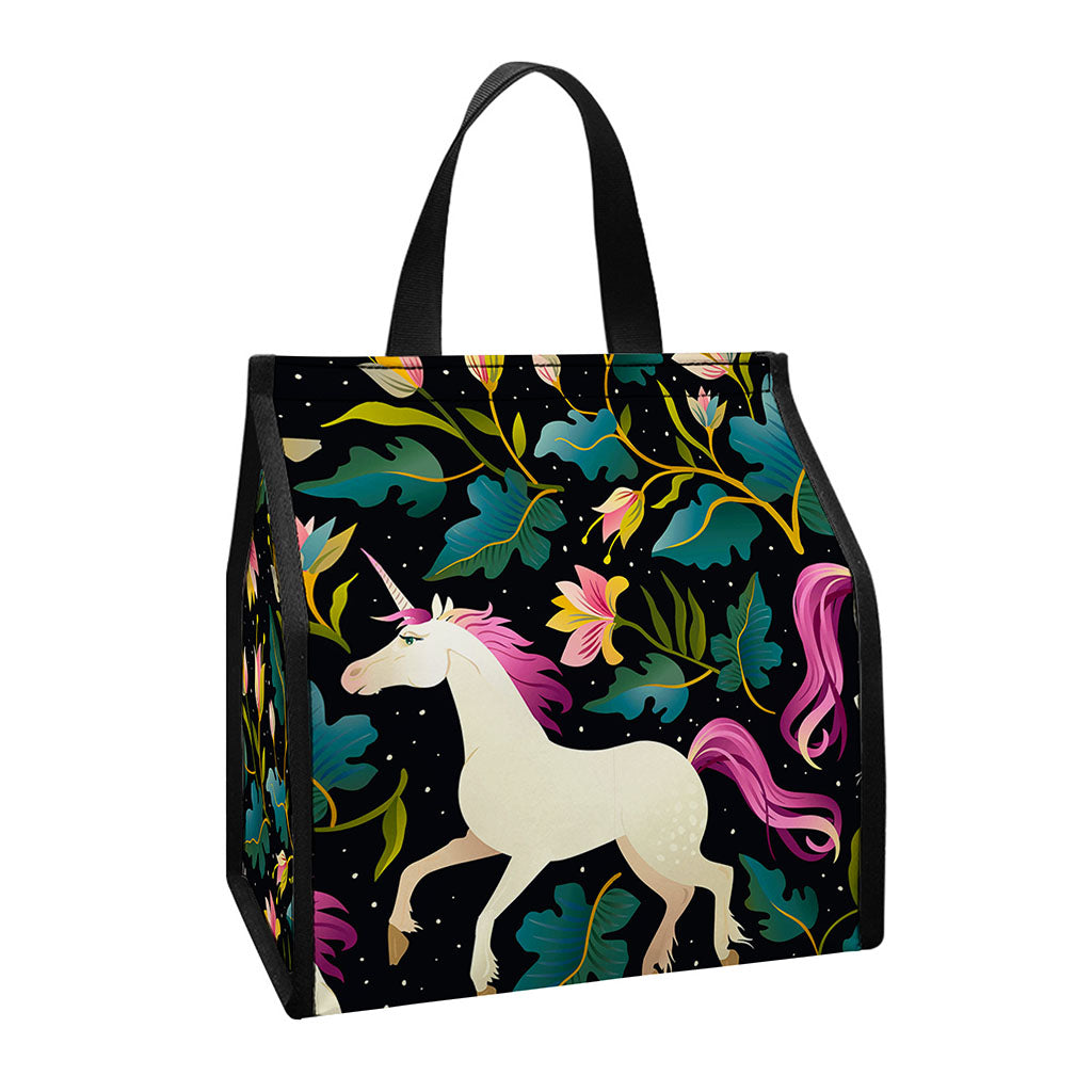 Night Floral Unicorn Pattern Print Insulated Lunch Tote
