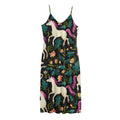 Night Floral Unicorn Pattern Print Jersey Midi Cami Dress