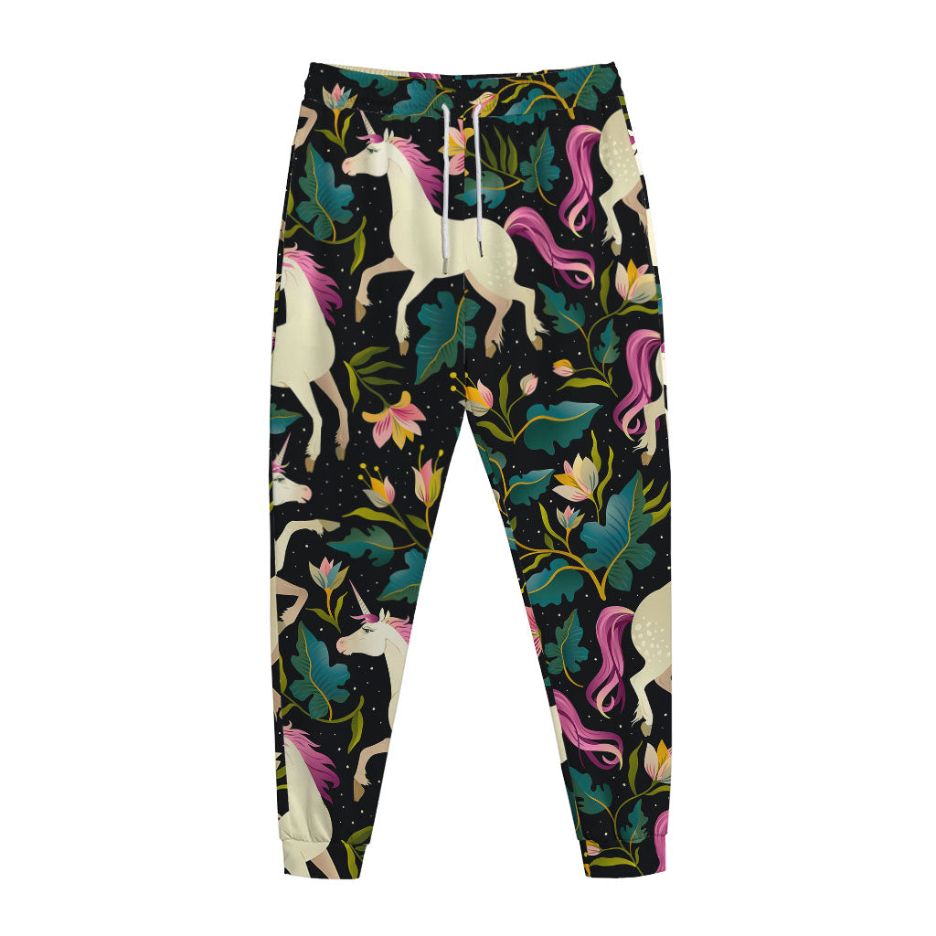 Night Floral Unicorn Pattern Print Jogger Pants