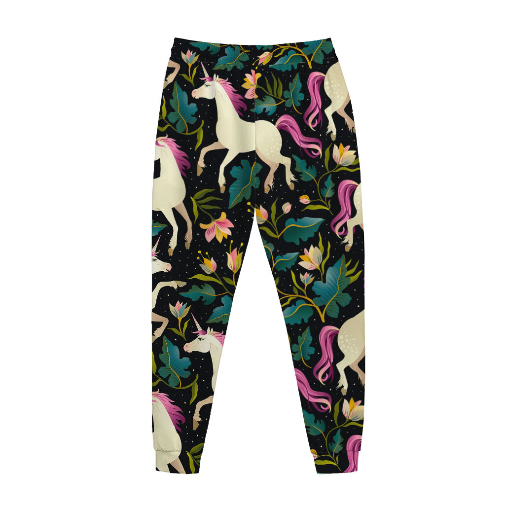 Night Floral Unicorn Pattern Print Jogger Pants