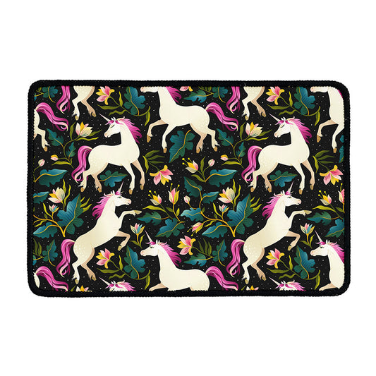 Night Floral Unicorn Pattern Print Kitchen Mat