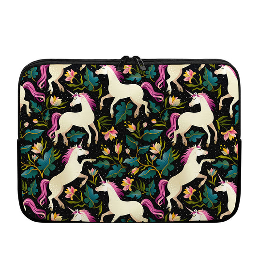 Night Floral Unicorn Pattern Print Laptop Sleeve