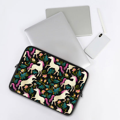 Night Floral Unicorn Pattern Print Laptop Sleeve