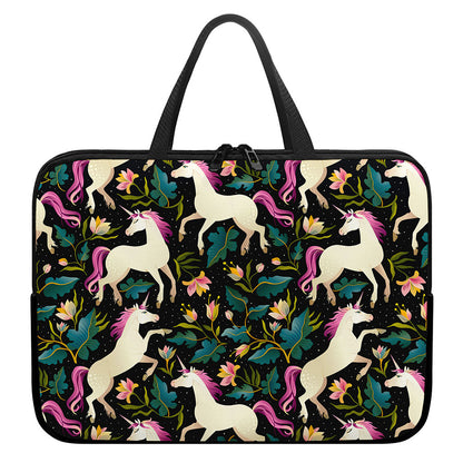 Night Floral Unicorn Pattern Print Laptop Sleeve With Handle