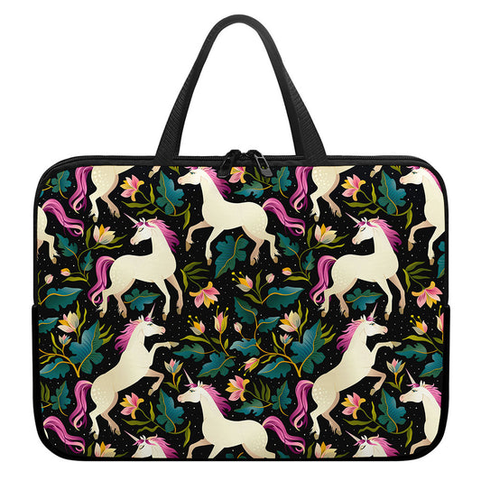 Night Floral Unicorn Pattern Print Laptop Sleeve With Handle
