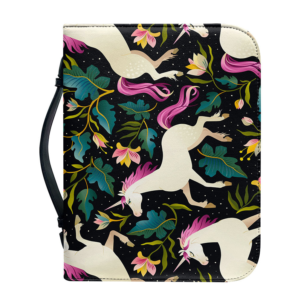 Night Floral Unicorn Pattern Print Leather Bible Cover