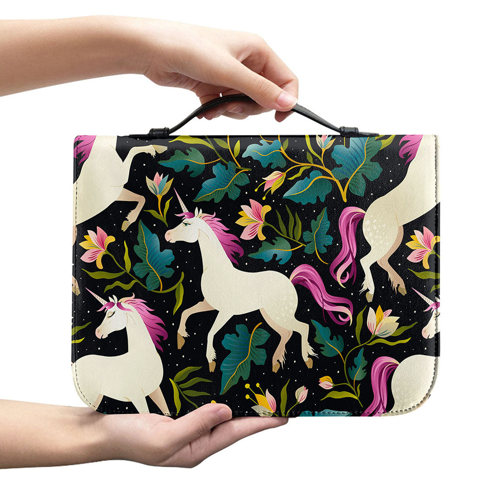 Night Floral Unicorn Pattern Print Leather Bible Cover