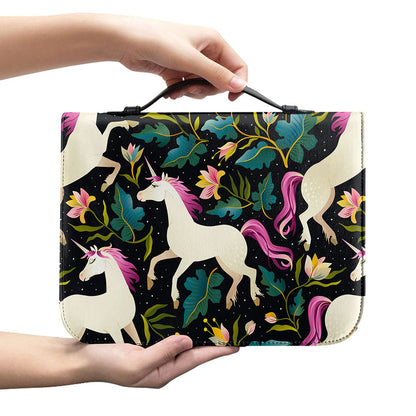 Night Floral Unicorn Pattern Print Leather Bible Cover