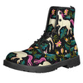 Night Floral Unicorn Pattern Print Lace-Up Boots