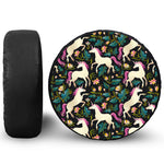 Night Floral Unicorn Pattern Print Leather Spare Tire Cover